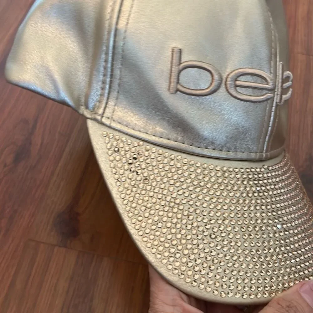 Bebe Gold studded baseball cap leather like